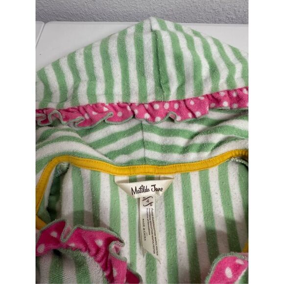 Matilda Jane Terry Cloth Swim Cover Up Girl’s Size 4-6 Green White Striped - Picture 4 of 8